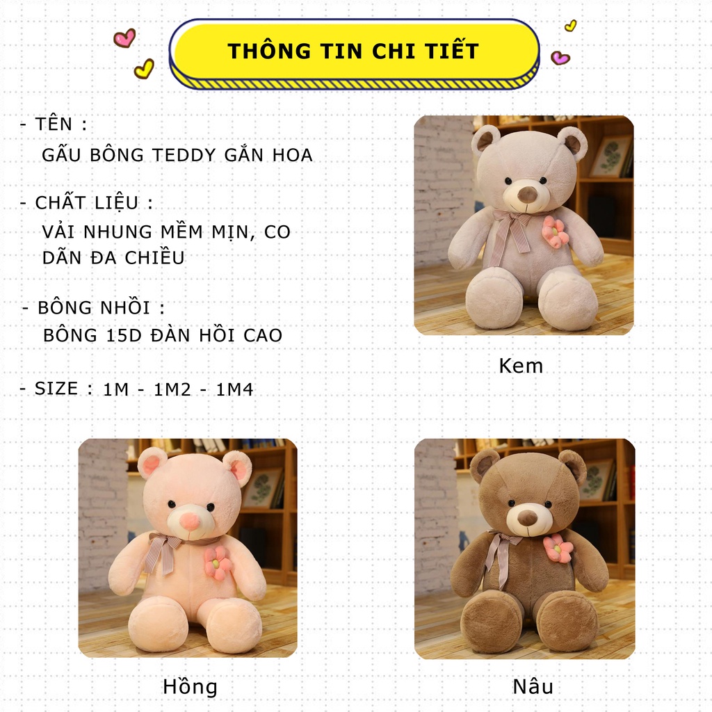 Gấu bông teddy gắn hoa cao cấp