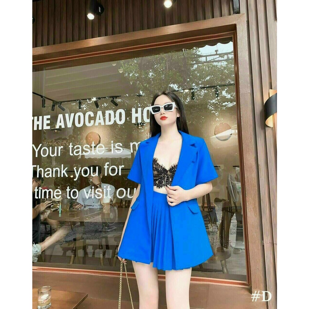 sét bộ váy xếp ly phối áo giả vest hot ko kèm phụ kiện