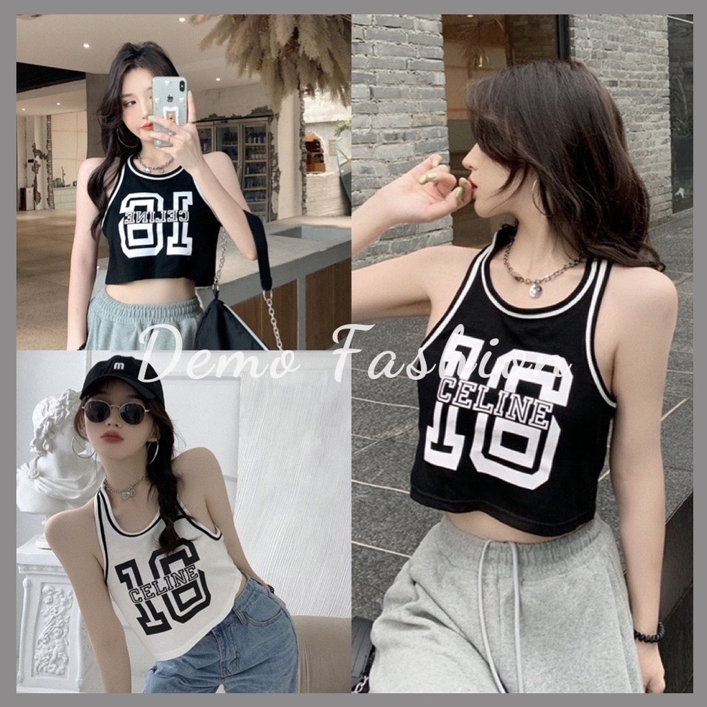 Áo Croptop 3 Lỗ In Số 16 Áo Tanktop Nữ Dáng Ngắn Ba Lỗ Freesize 2 Màu Đen Trắng