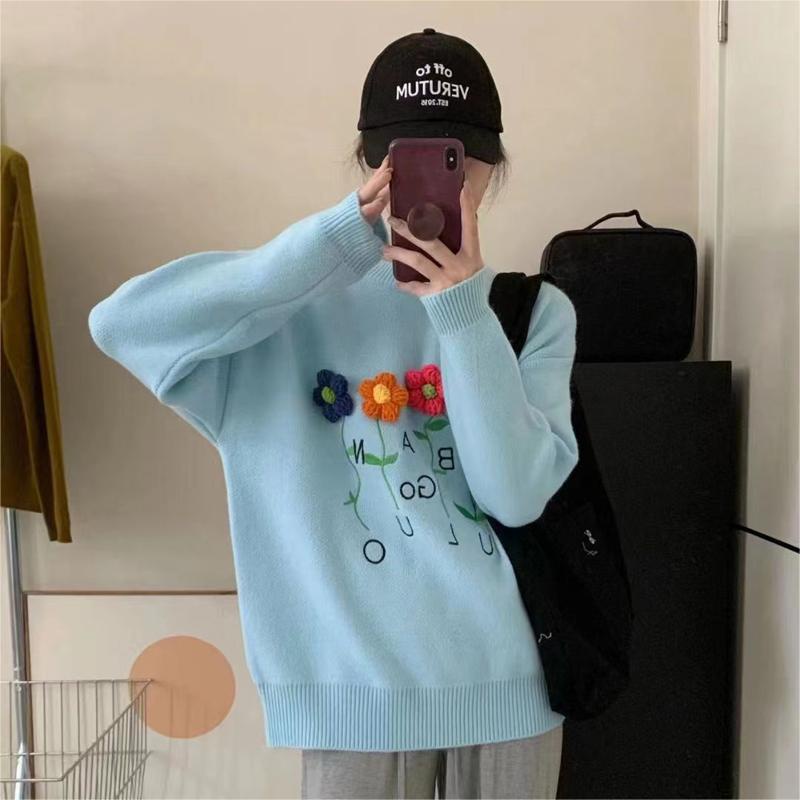 Áo Len Croptop Dệt Kim Thủ Công Cổ Tròn Dáng Rộng Thời Trang Thu Đông Hàng Mới
