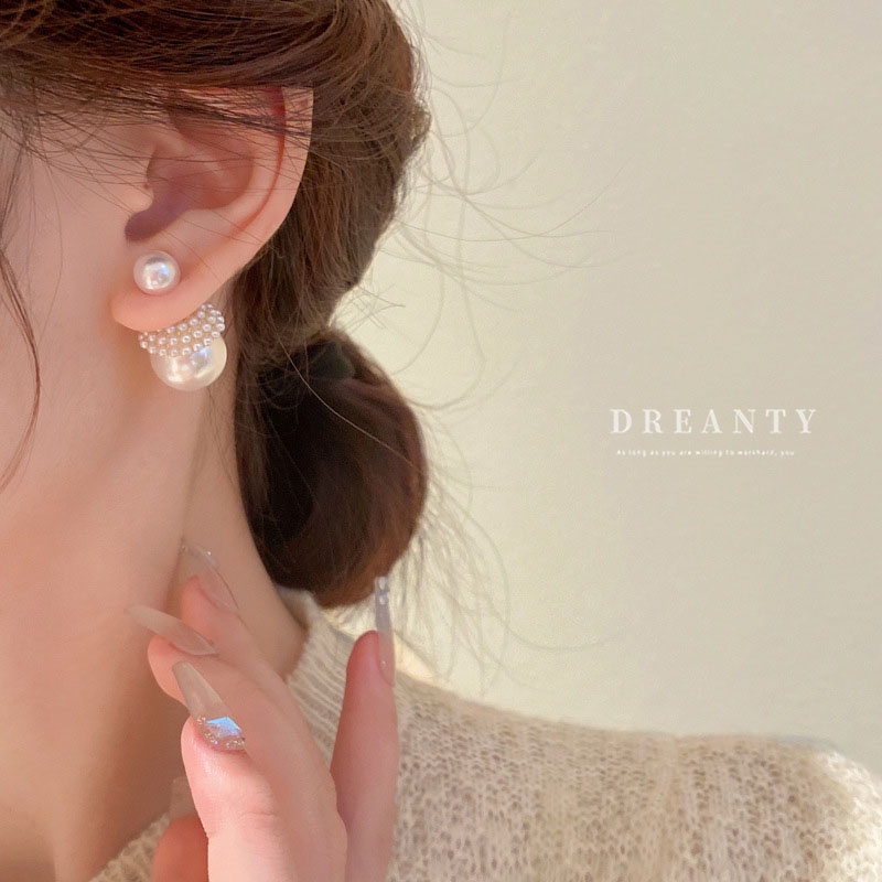 Khuyên Tai Hai Lớp Đính Ngọc Trai Cao Cấp Phong Cách Pháp Cổ Điển Sang Trọng Dành Cho Nữ