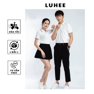 Áo thun polo nam nữ trắng cổ bẻ chất liệu laccostee thể thao mềm mịn phối viền – Nhận in thêu đồng phục theo yêu cầu