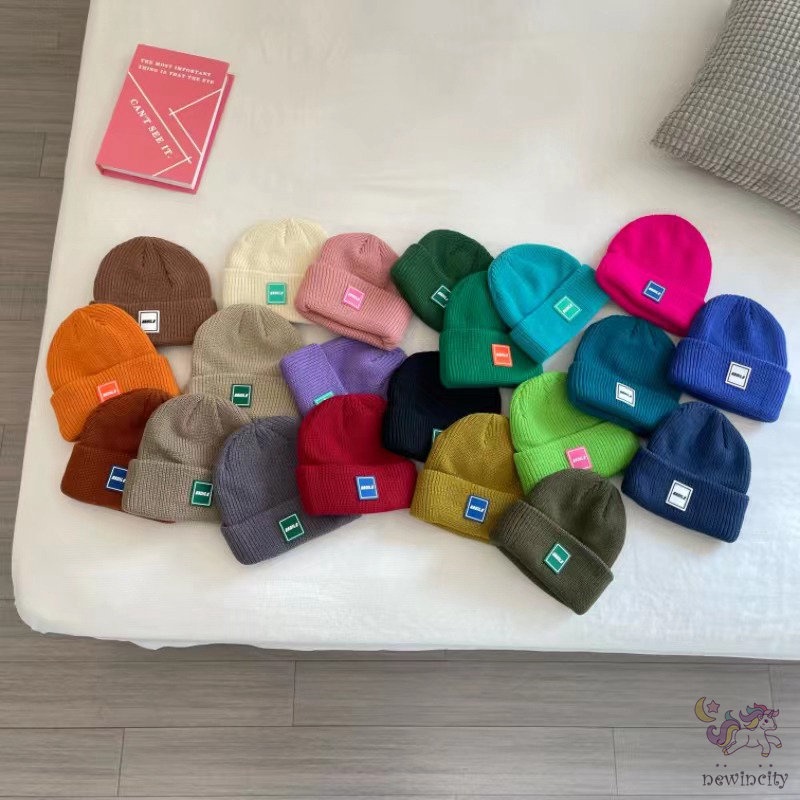 Mũ Beanie Dệt Kim Co Giãn In Chữ Phong Cách Hàn Quốc Cho Bé