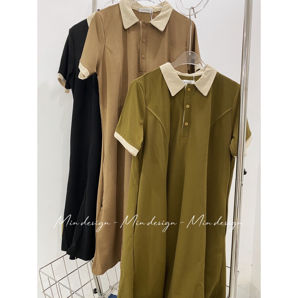 Đầm polo nữ thun cotton, phom váy suông rộng, thiết kế cúp sườn tôn eo M42 - Min Design