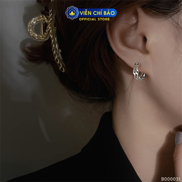 Bông tai bạc nữ tròn sóng đôi chất liệu bạc 925 thời trang phụ kiện trang sức Viễn Chí Bảo B000031