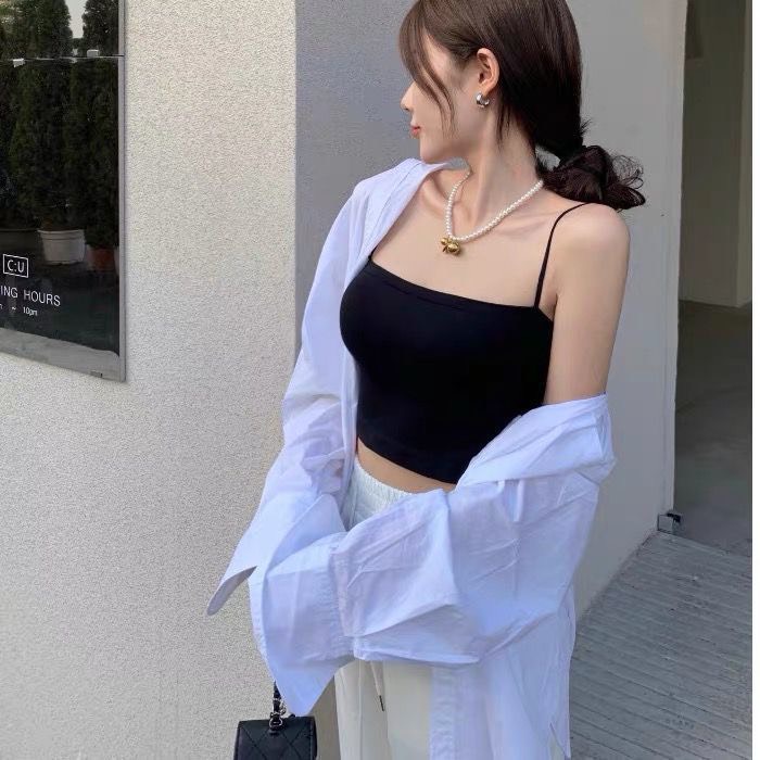 Áo bra cotton 2 dây kèm đệm ngực dáng croptop 1803 | BigBuy360 - bigbuy360.vn