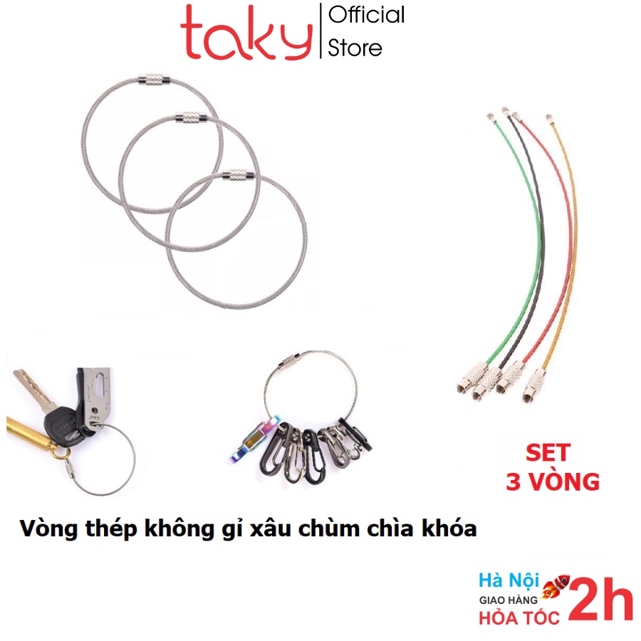 3 Vòng Móc - Taky, Thép Không Gỉ, Có Chốt Ren Vặn Giữ Chặt, Móc Chùm Khóa, Xâu Chùm Chìa Khóa, Tiện Dụng Đa Năng 5090