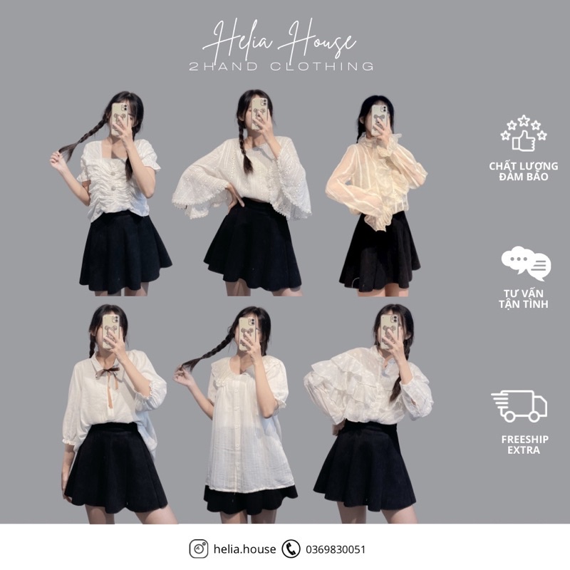 Sơ mi trắng tiểu thư, vintage, babydoll tay phồng 2hand si tuyển nước 1 - Helia House