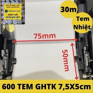 Decal nhiệt in tem nhãn 75*50 mm, cuộn 30m