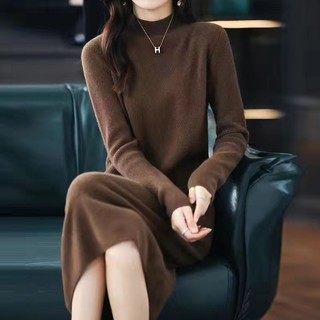 Đầm Sweater Dệt Kim Cổ Cao Dáng Dài Qua Gối Thời Trang Cho Nữ H4477