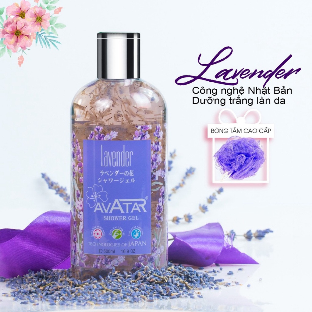 Sữa Tắm Avatar Lavender Hương Hoa Nhật Bản Với Cánh Hoa Thật (Combo Chai 500ML Và Set 24ML)