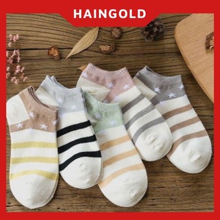 Tất vớ, tất vớ cổ thấp, màu trắng họa tiết sọc ngôi sao