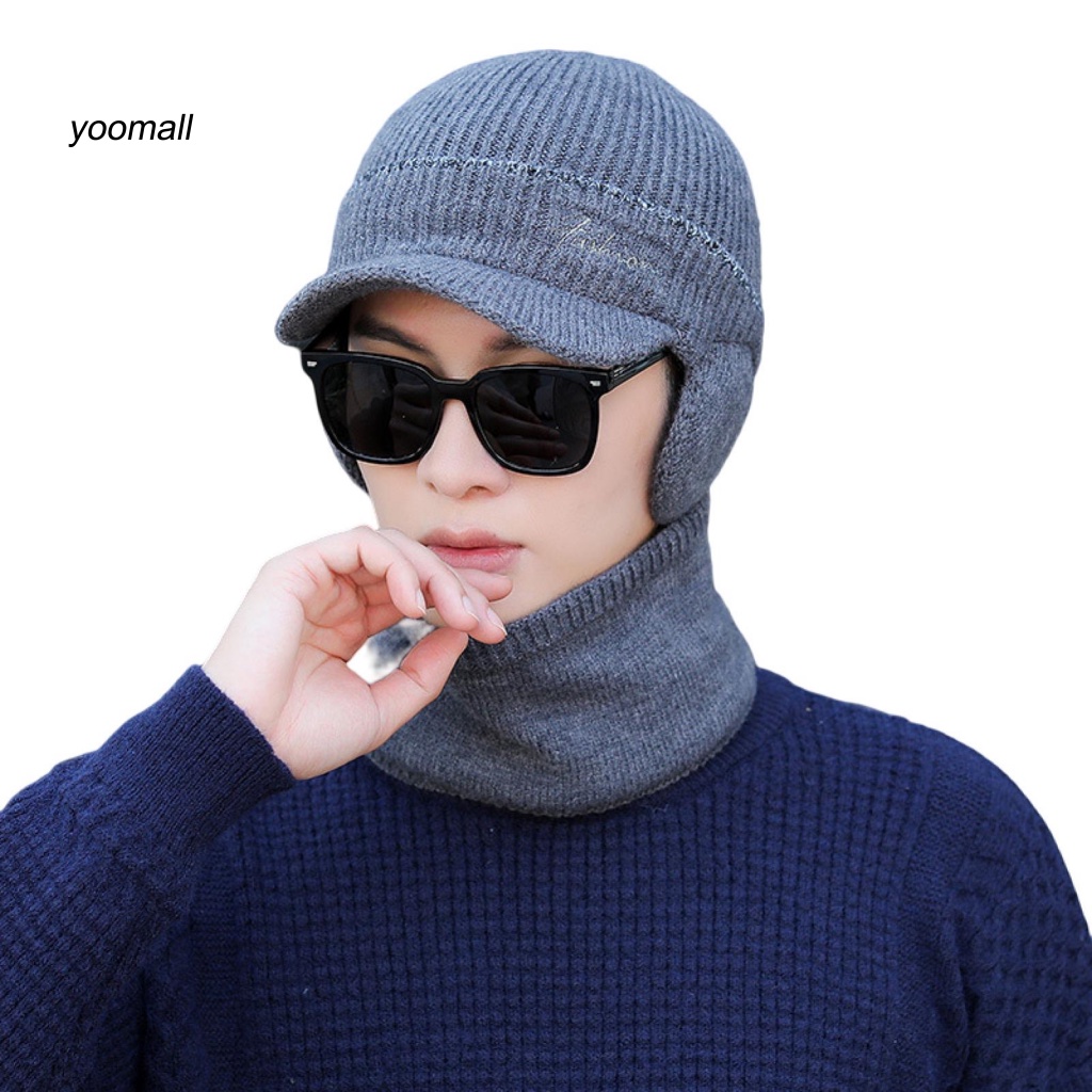 Set 2 Mũ + Khăn Choàng Cổ Dệt Kim Co Giãn Trọng Lượng Nhẹ Thời Tiết Mùa Thu Đông Cho Nam