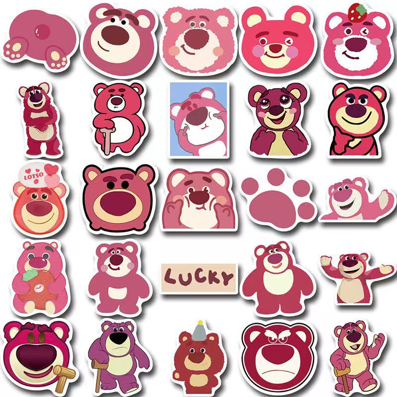 Miếng Dán Hình Gấu Dâu Tây Hoạt Hình Đáng Yêu trang trí hình Lotso chống nước dễ thương