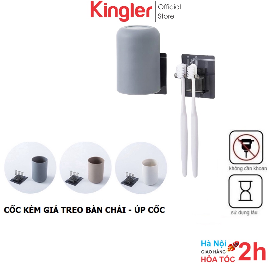 Cốc Đánh Răng Kèm Giá Treo Bàn Chải, Úp Cốc Đánh Răng Dán Tường Siêu Chắc, Sản Phẩm Tiện Lợi Nhà Tắm. Kingler 5216