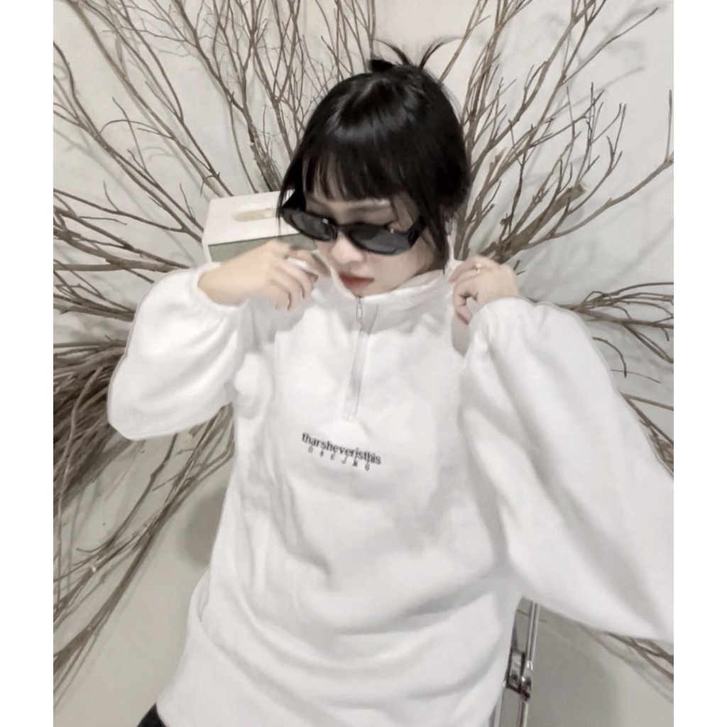 Áo sweater áo hoodie unisex form rộng trắng lót lông, áo nỉ thêu chữ Thar phối khóa cổ LOIX 593 | BigBuy360 - bigbuy360.vn