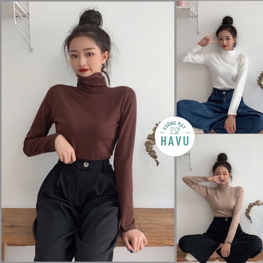 Áo croptop nữ cổ lọ dài tay dáng ôm body nữ, chất liệu thun, thiết kế dáng ngắn thời trang mặc đi chơi