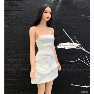 Đầm ngắn 2 dây chữ A phối ren 3908 - đầm thời trang nữ
