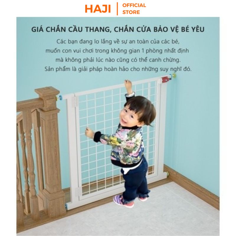 Cửa chắn cầu thang khung thép chốt khoá an toàn không cần khoan, Lưới chắn giường HAJI vật liệu không kích ứng cho bé D3