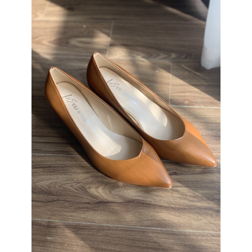 Giày cao gót nữ mũi nhọn Công Sở da trơn cao 5cm phong cách thanh lịch, sang trọng -CG003