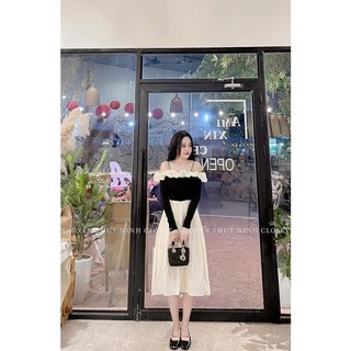 ✨BÁN SỈ✨Đầm trễ vai bèo trắng chất xíp phối xốp lụa gân loại đẹp
