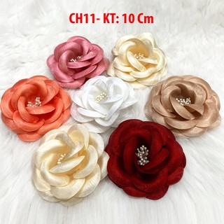 Tag hoa lớn nhuỵ trắng cài áo kiểu cài áo hoa có ghim, có trâm cài áo váy ch11