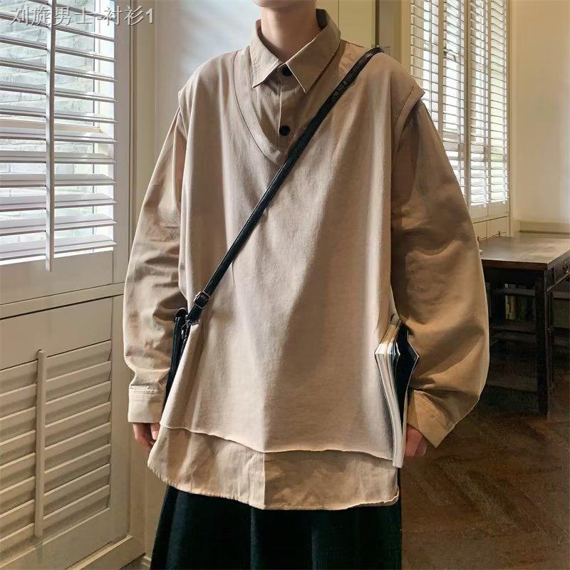 Đen Áo Sơ Mi Nam Dài Tay Cổ Bẻ + Quần Short Jean Ống Rộng Thời Trang Hàn