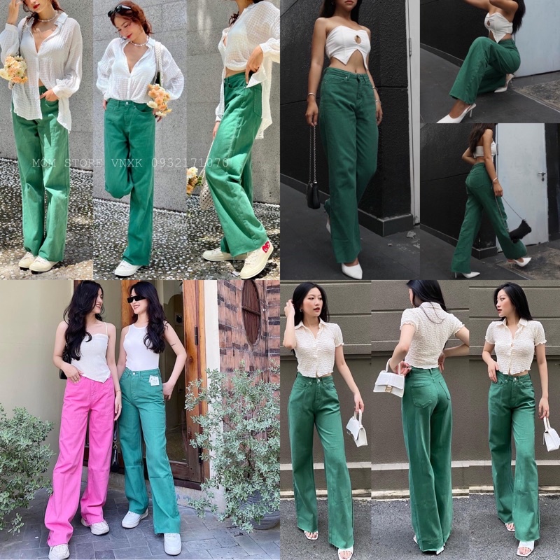 Quần Jean Suông Ống Rộng Dáng Dài Lai Cắt Lưng Cao Jeans Cotton Màu Hot Trend 2022