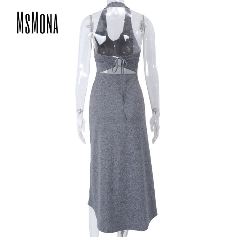 MsMona Đầm Maxi Không Tay Cổ Tròn Hở Lưng Màu Trơn Thời Trang 2022 Quyến Rũ Cho Nữ