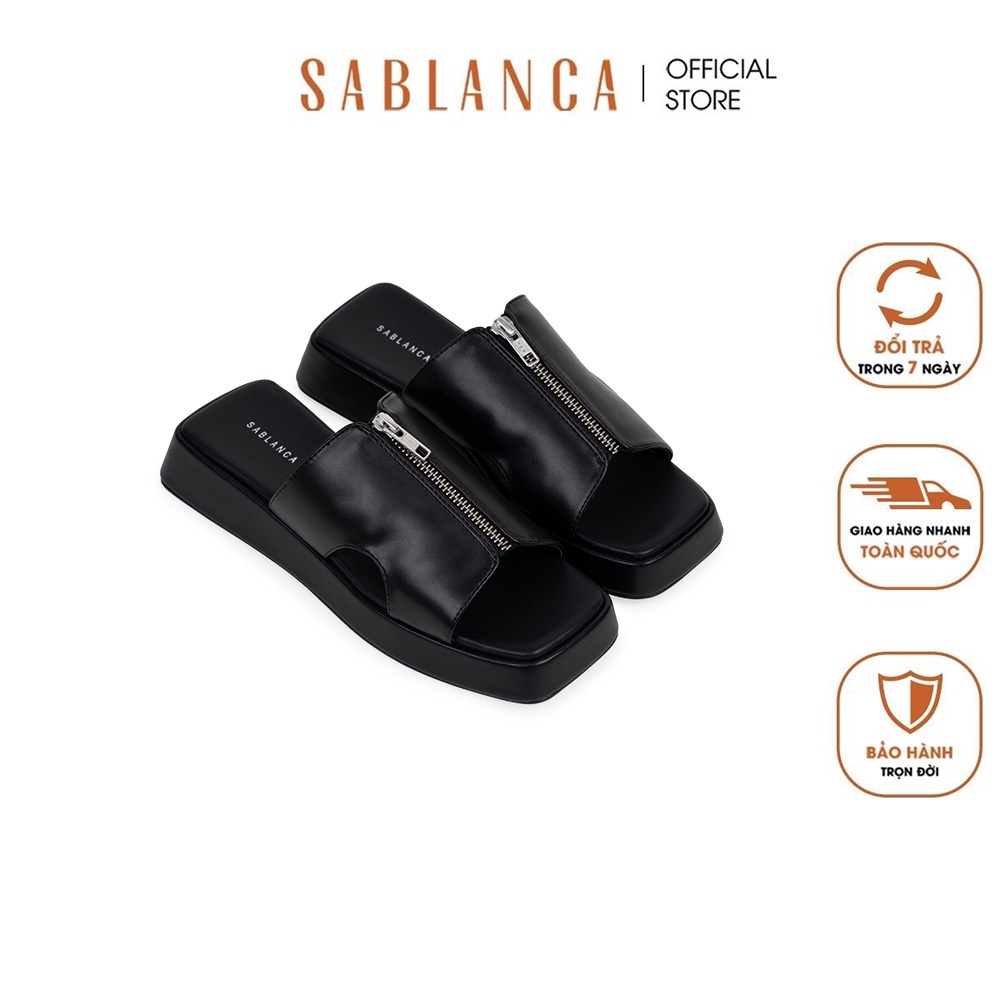 Dép nữ quai ngang phối họa tiết dây kéo dạo phố SABLABCA 5050DX0063