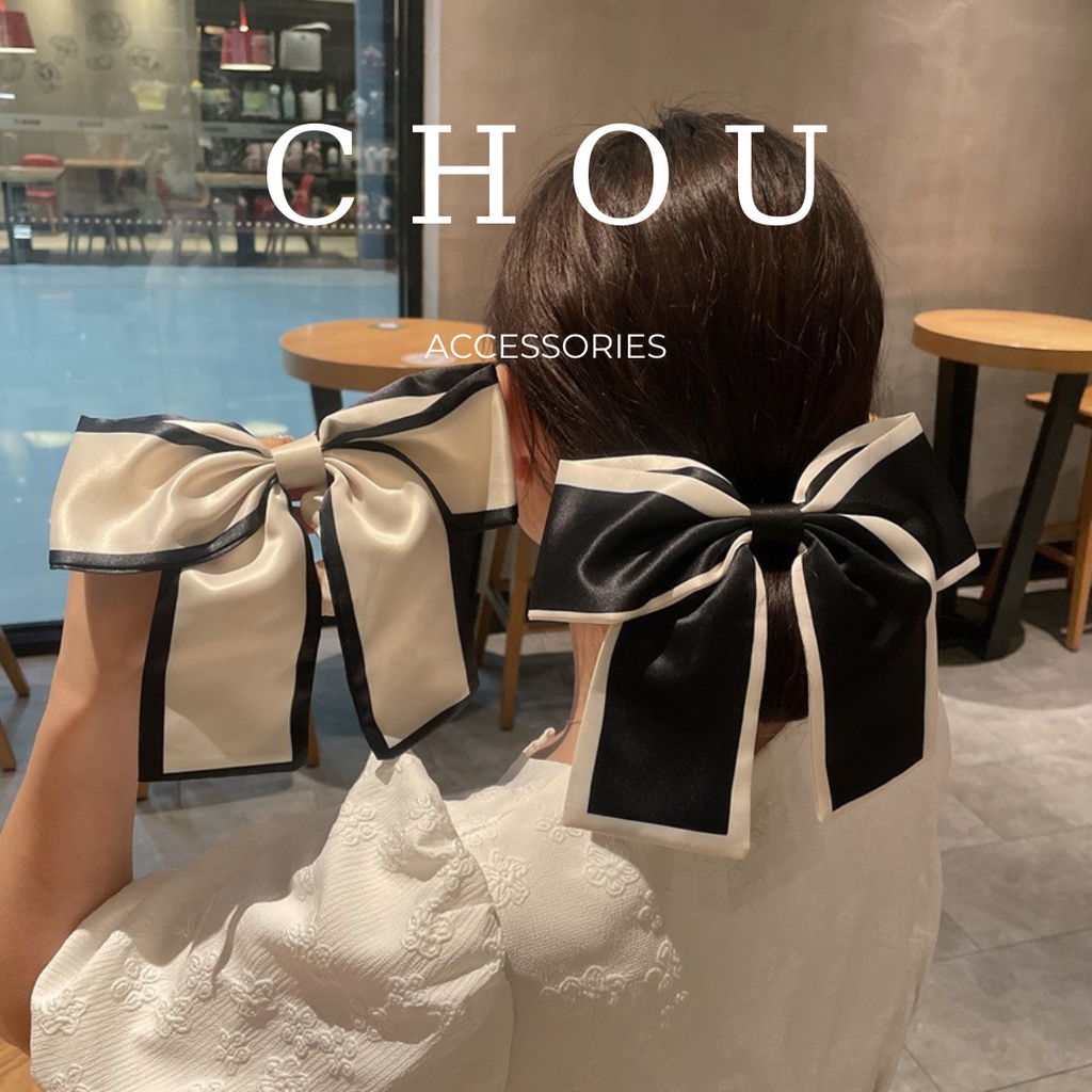 Dây Buộc Tóc Nơ To Trắng Đen | CHOU ACCESSORIES |