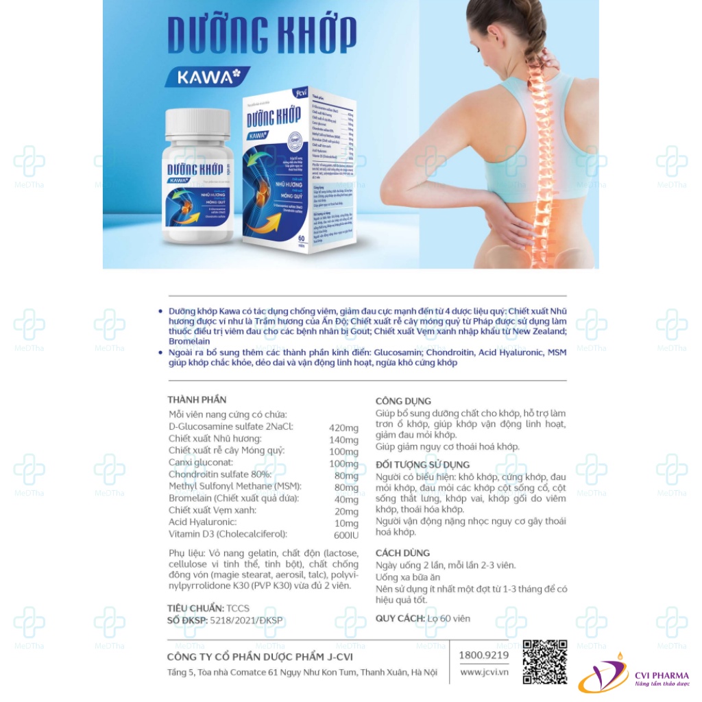 Dưỡng khớp KAWA* - Hỗ trợ giảm nguy cơ thoái hóa khớp, bổ sung dưỡng chất cho khớp (Lọ 60 viên) [Chính hãng]
