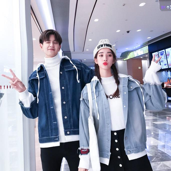 Áo khoác jean nam nữ có mũ nỉ đính dùng làm áo cặp unisex -giá tính cho 1 áo form RỘNG  size 40-77kg