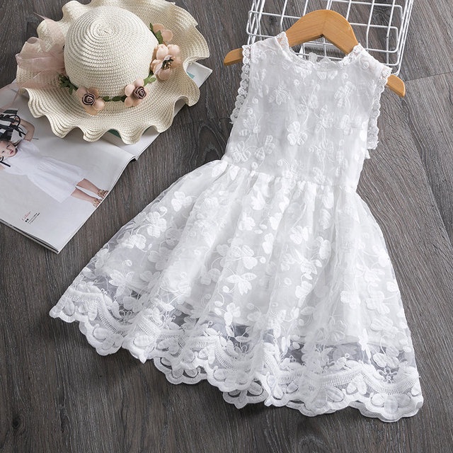 Đầm ren màu đỏ thêu hoa xinh xắn thời trang cho bé