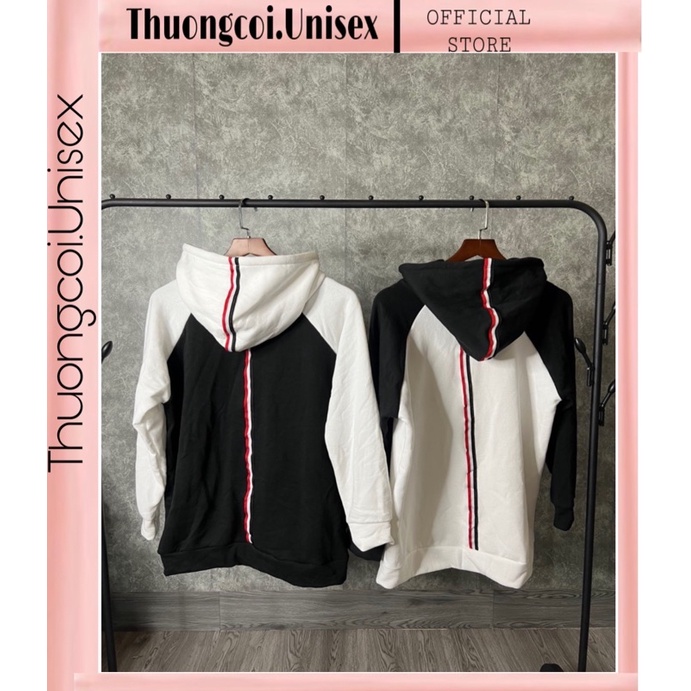 Áo Hoddie Đen Trắng 3 Sọc Chất Nỉ Dày Dặn From Rộng