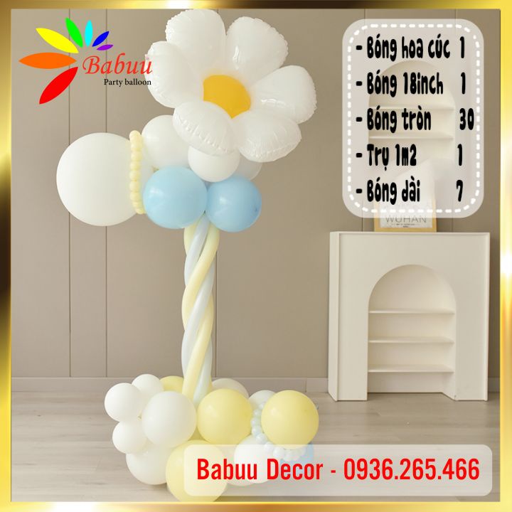 Trụ bóng 1m2 kèm hoa cúc trang trí sinh nhật, sự kiện siêu xinh Hanadecor