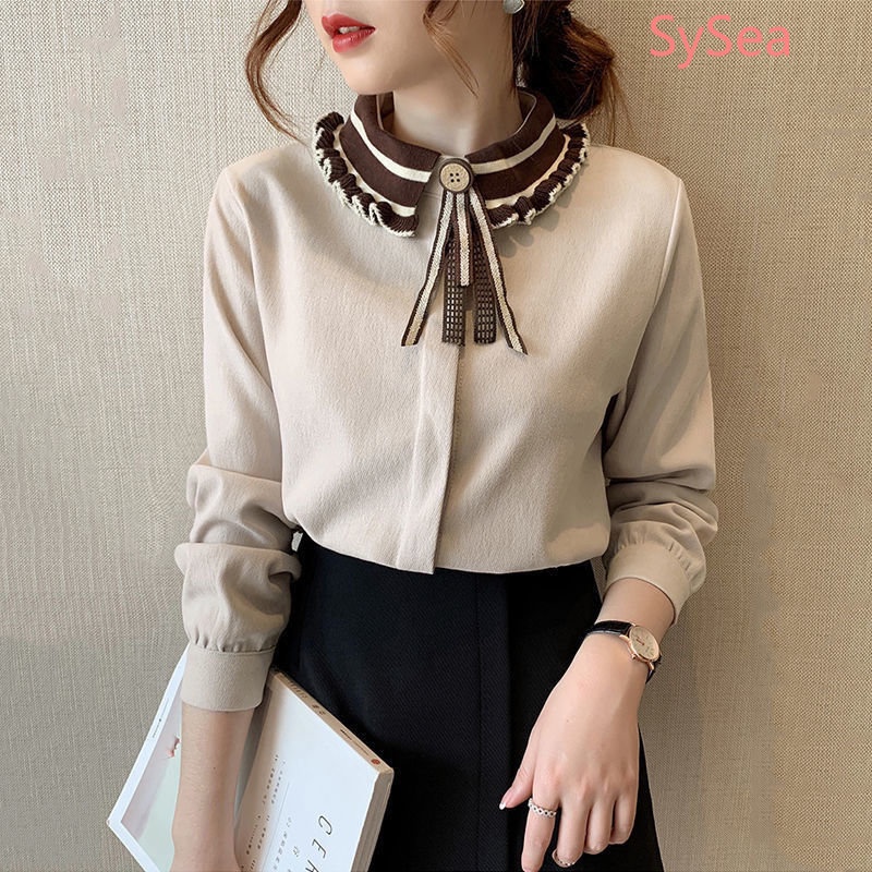 Áo Kiểu Vải Nhung Kẻ Cổ Điển Mùa Thu Kích Thước Lớn Cho Nữ