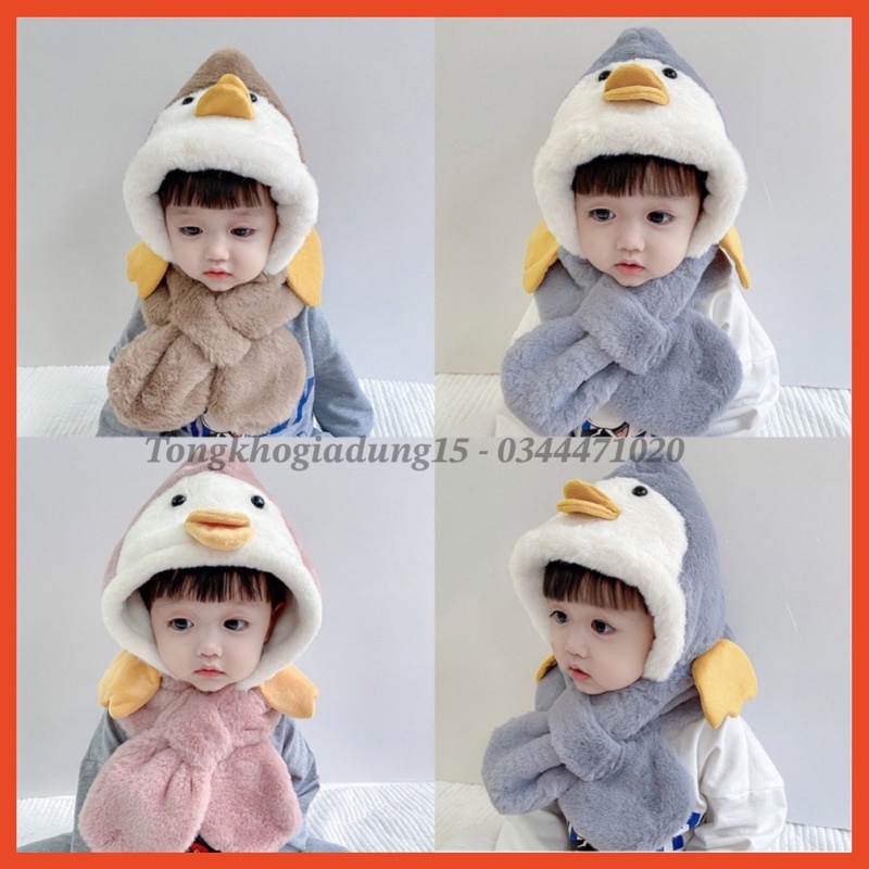 Mũ đội đầu liền khăn cổ siêu ấm cho bé 1-5 tuổi, mũ con vịt dễ thương