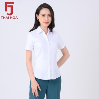 Áo sơ mi nữ Thái Hòa tay ngắn trơn giãn N8919 - 3 màu sắc