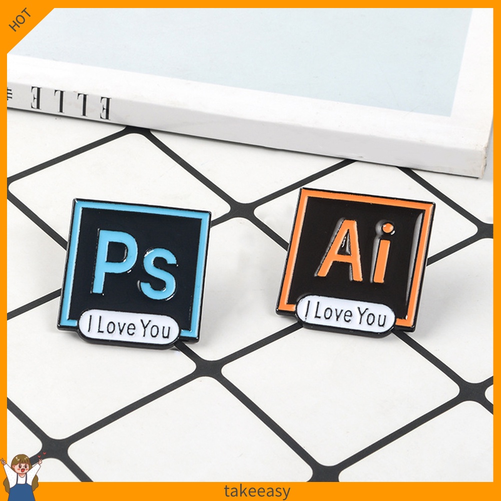 PS AI PR AU Photoshop Illustrator Brooch Pin I Love You Shirt Lapel Enamel Badge