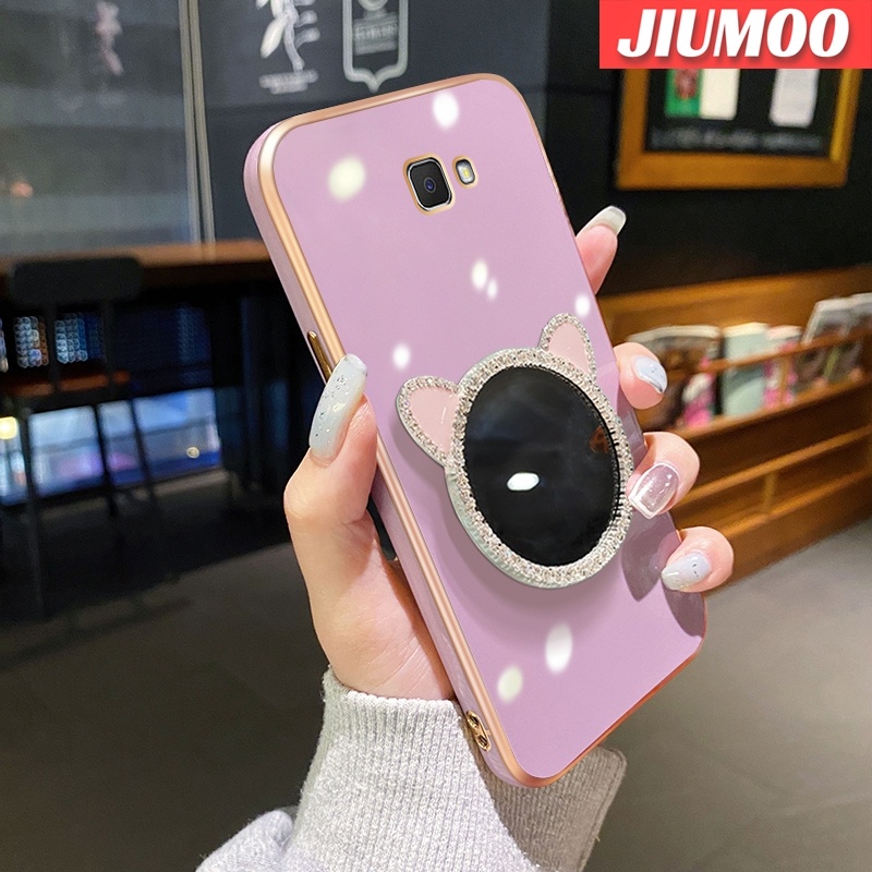 Ốp Điện Thoại Silicon Mềm Mạ Điện Gắn Gương Trang Điểm Hình Mèo Đính Đá Cho Samsung J7 Prime 2