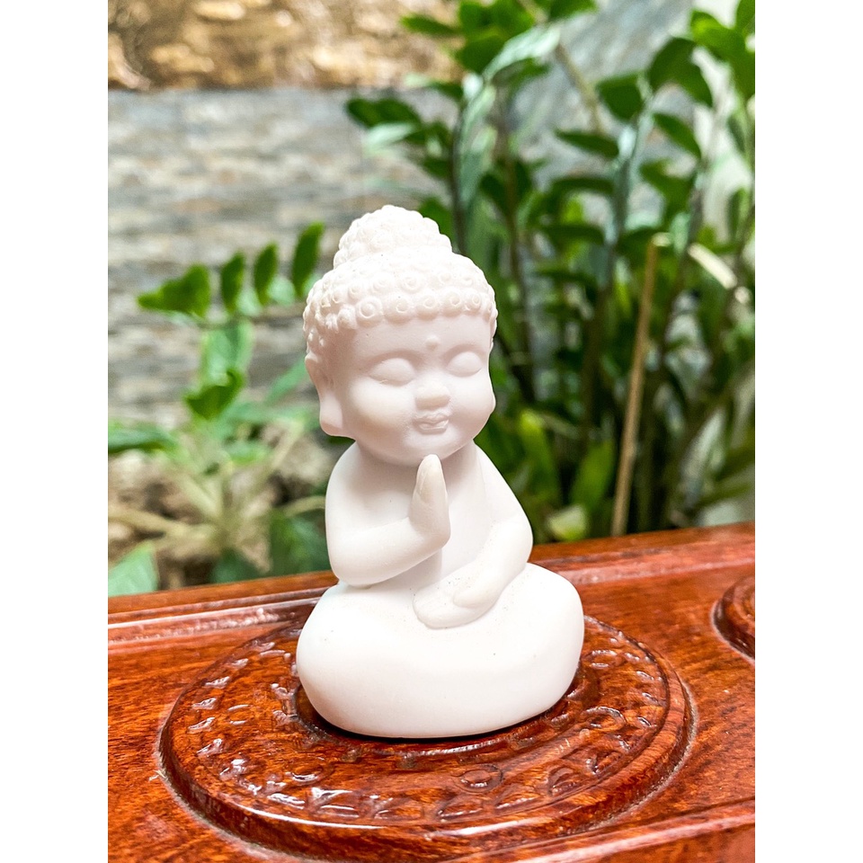 Bộ Chú Tiểu Tam Không, Yêu Đời, Tự Tại, An Yên Đá đúc Trắng trang trí bàn làm việc, nhà cửa, quà tặng PT80