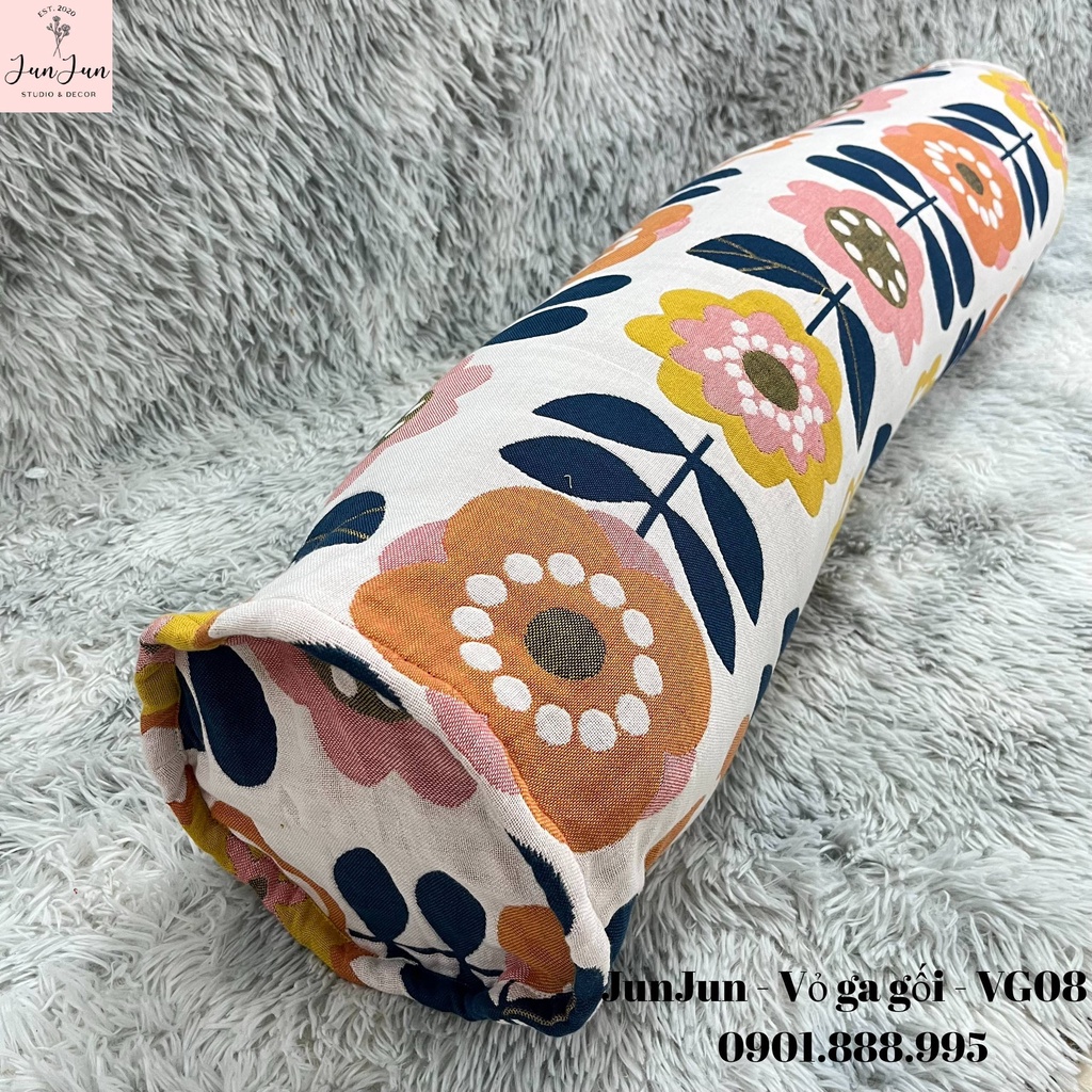 [SALES SỐC]V8_Vỏ gối ôm vải Xô Cotton Organic cao cấp có khoá kéo