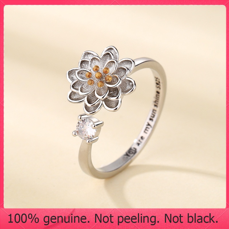 Rl-màu Small Nhẫn Xoay Hình Hoa Sen Đính Kim Cương Sáng Tạo Cá Tính Có Thể Điều Chỉnh Kích Thước Thời Trang Nữ Thần