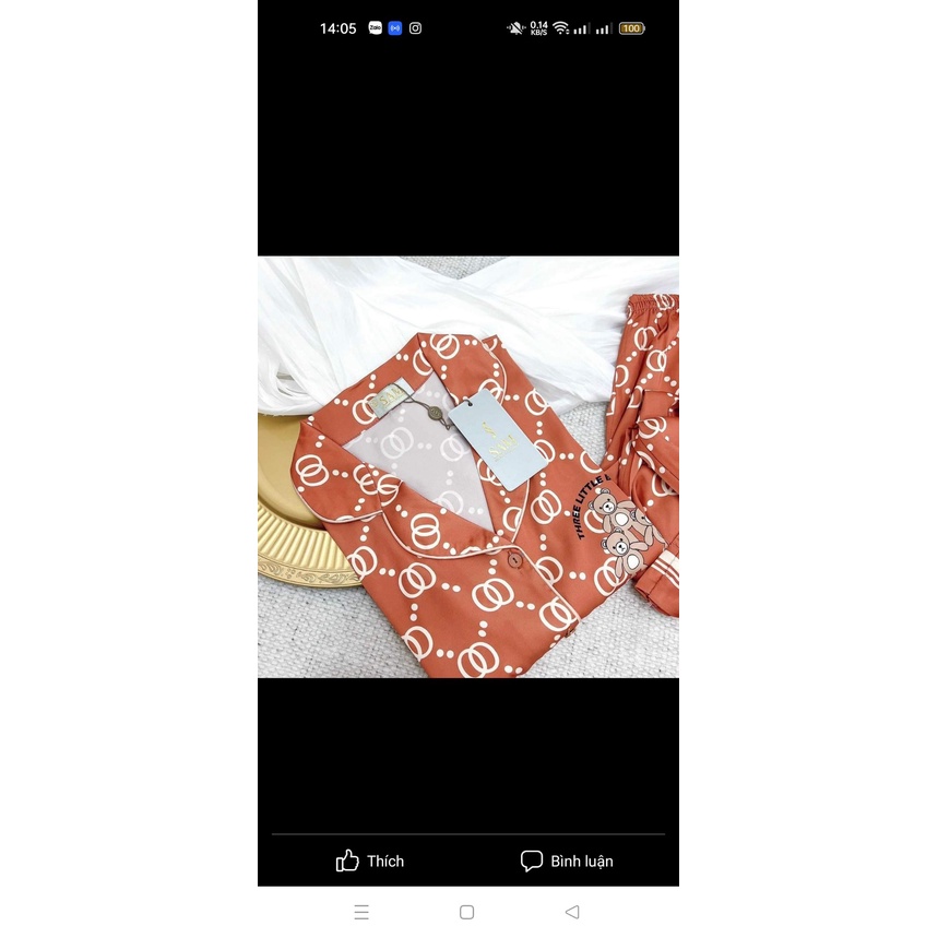 PIJAMA HÀNG THIẾT KẾ HỌA TIẾT GUCCI VẢI LỤA(KÈM ẢNH THẬT)