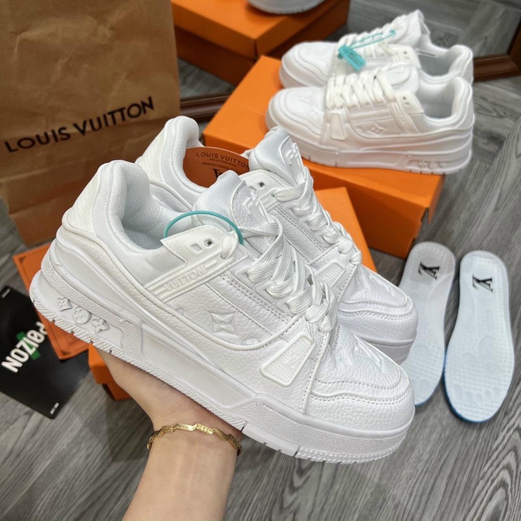 Giày LV trainer, Giày sneaker LV luôn vui tươi xanh, đen, hồng, phối đồ nam nữ hot trend 2022 Full Box