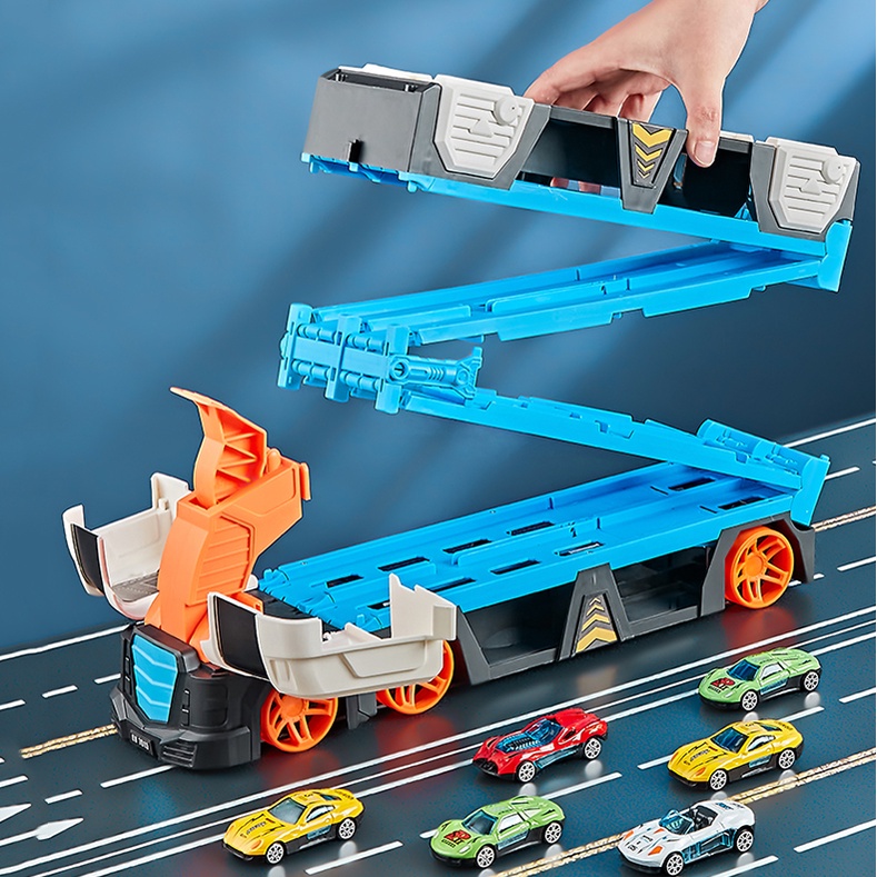 Đồ Chơi Xe Tải Container Hot Wheels Biến Hình Sân Đua Xe, Vận Chuyển Xe Ôtô Cao Cấp Tặng Kèm 6 Xe Con Và Bệ Phóng