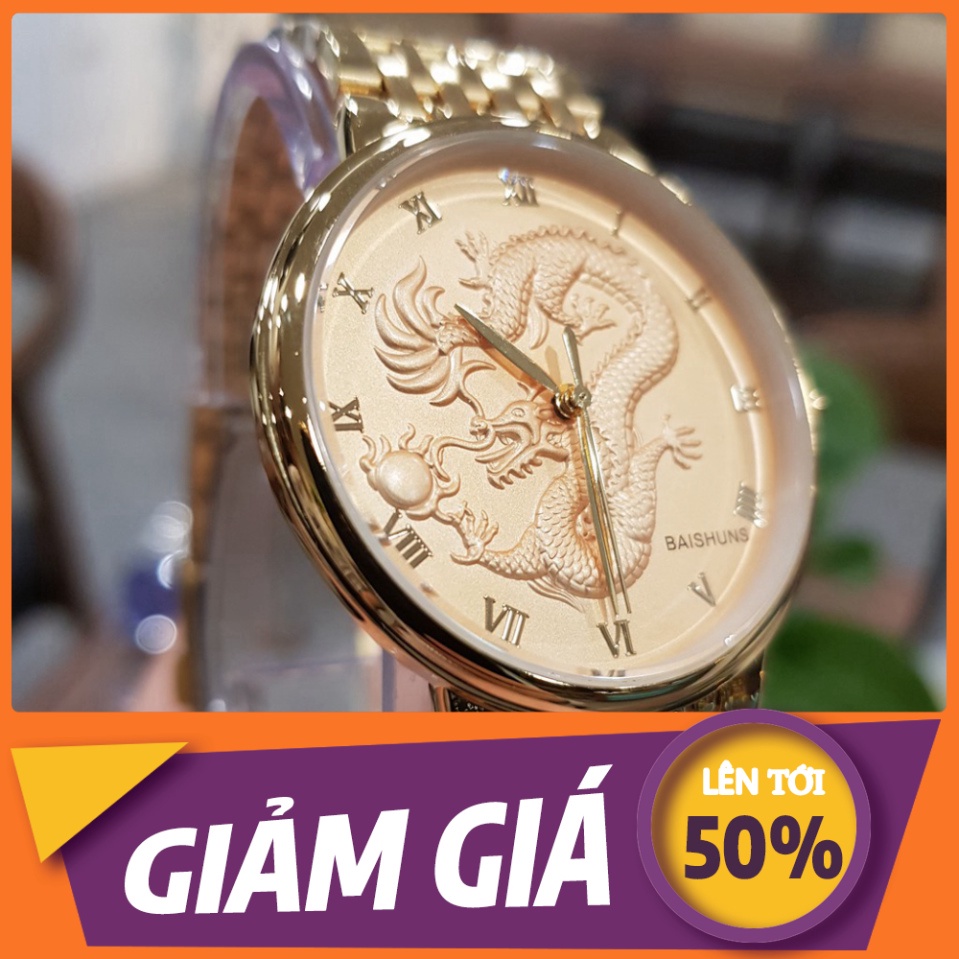 SIÊU GIÁ (Chính Hãng) Đồng hồ nam mặt rồng baishuns Quyền Lực + Tặng Vòng Tỳ Hưu Mạ Vàng SIÊU GIÁ