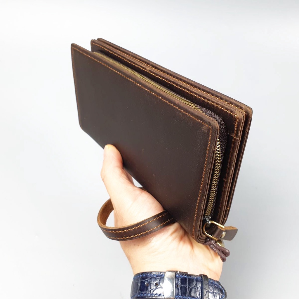 Ví cầm tay nam nữ da bò thật CL129VB   - 100% da bò thật, BH 3 năm