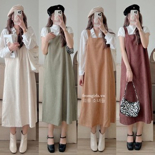 Váy yếm dáng suông vintage, yếm nhung tăm basic ulzzang - V96